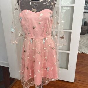 Elegant Strapless Embroidered Floral Dress